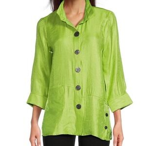 Ali Miles Women's Chartreuse 3/4 Sleeve Artsy Button Up Jacket Top Petite XL NEW